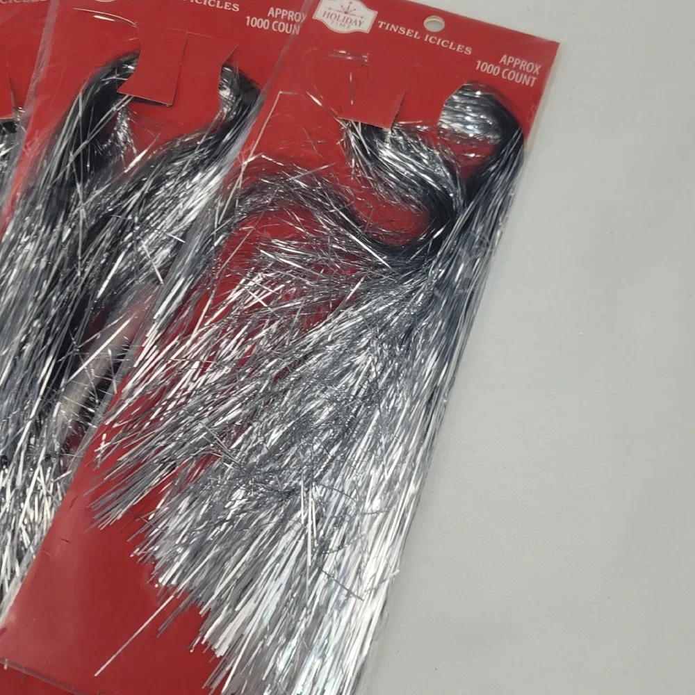 Holiday Time Silver Tinsel Icicles 4 Pack 1000 Count Each Christmas Decor New